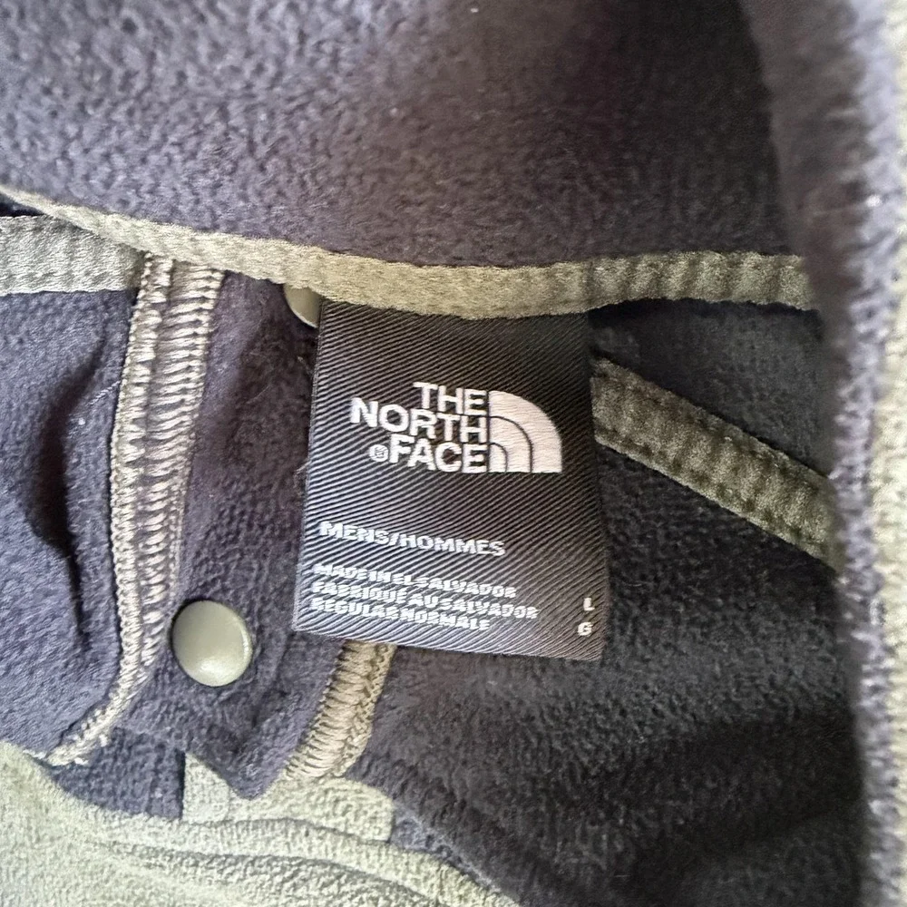 The North Face Jacket Mens Large Green Black Fleece Snap Pullover Logo
